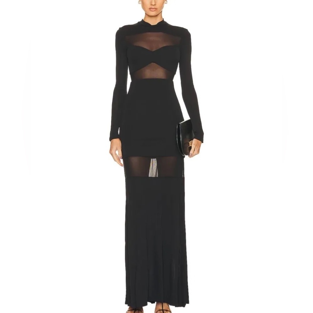 NWT STAUD Falcon Sheer Panel Full Length Dress